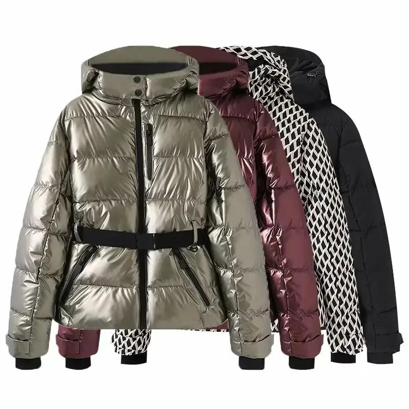 Manteaux Parkas de Sport rembourrés à capuche pour femmes, taille haute, avec ceinture, élégants, ép