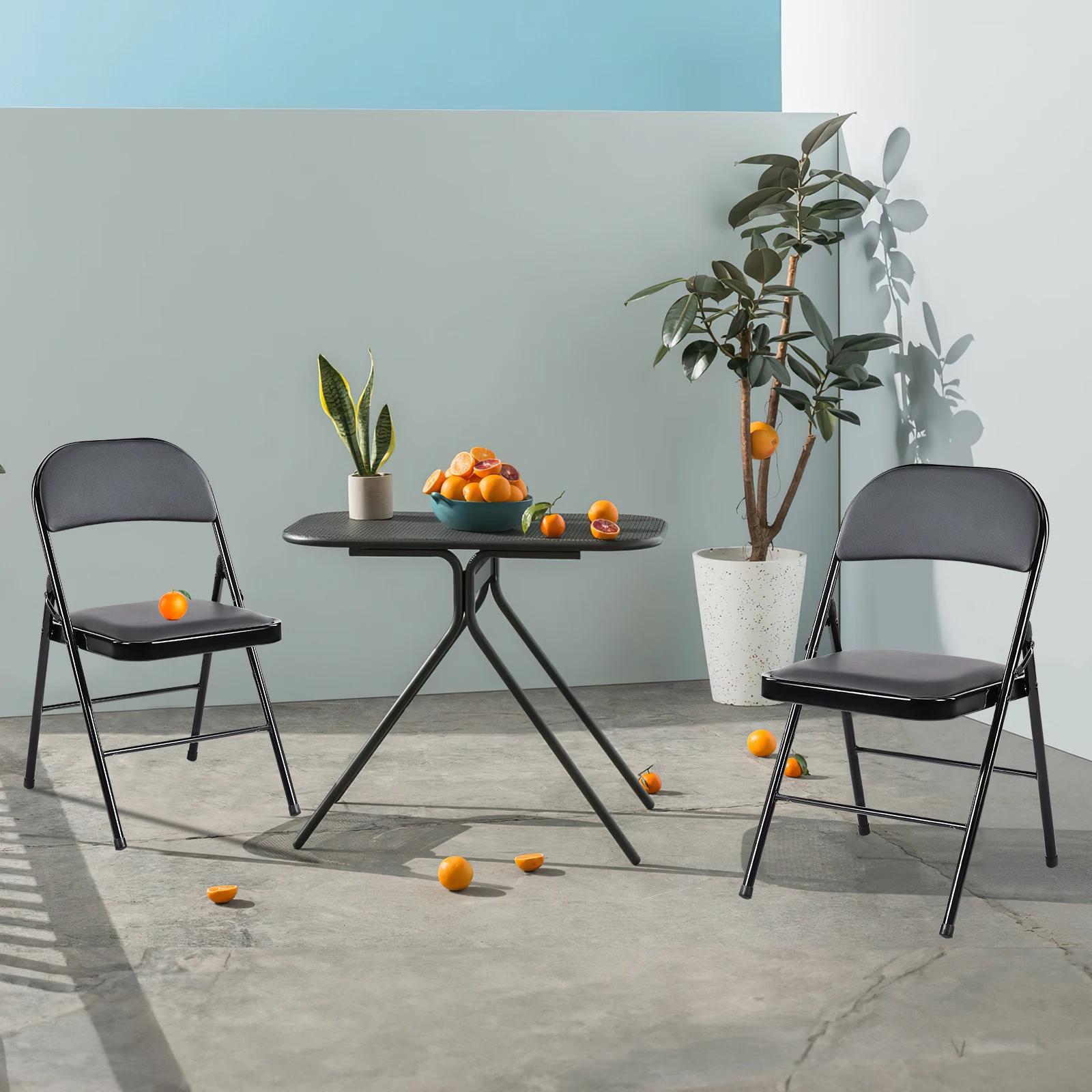 JIAN-Lot de 4 chaises pliantes rembourrées en cuir, en métal robuste, facile à utiliser, rangement,