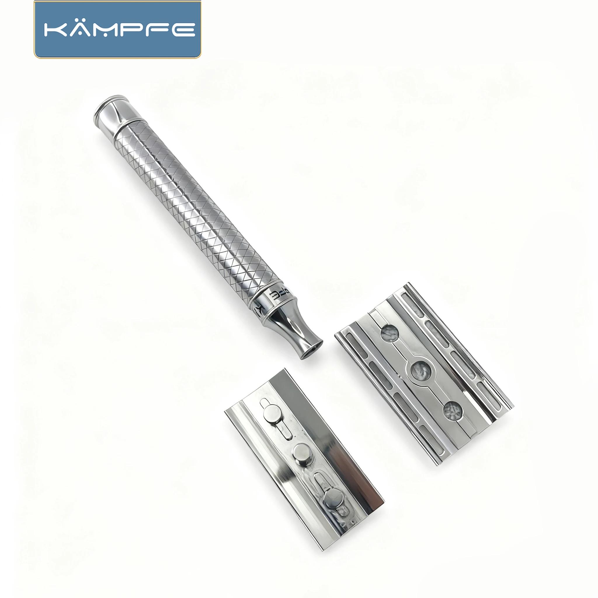 Rasoir de sécurité KAMPFE en acier inoxydable CNC, rasage lisse, outil manuel à double tranchant pou