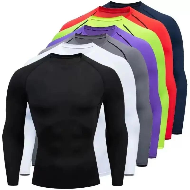 Haut de course à compression pour hommes, chemise à manches longues, vêtements de sport pour hommes,