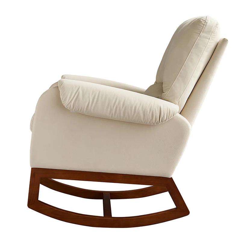 Chaise à Bascule Moderne et Confortable en Velours, Beige, pour Salon et Salle de Lecture