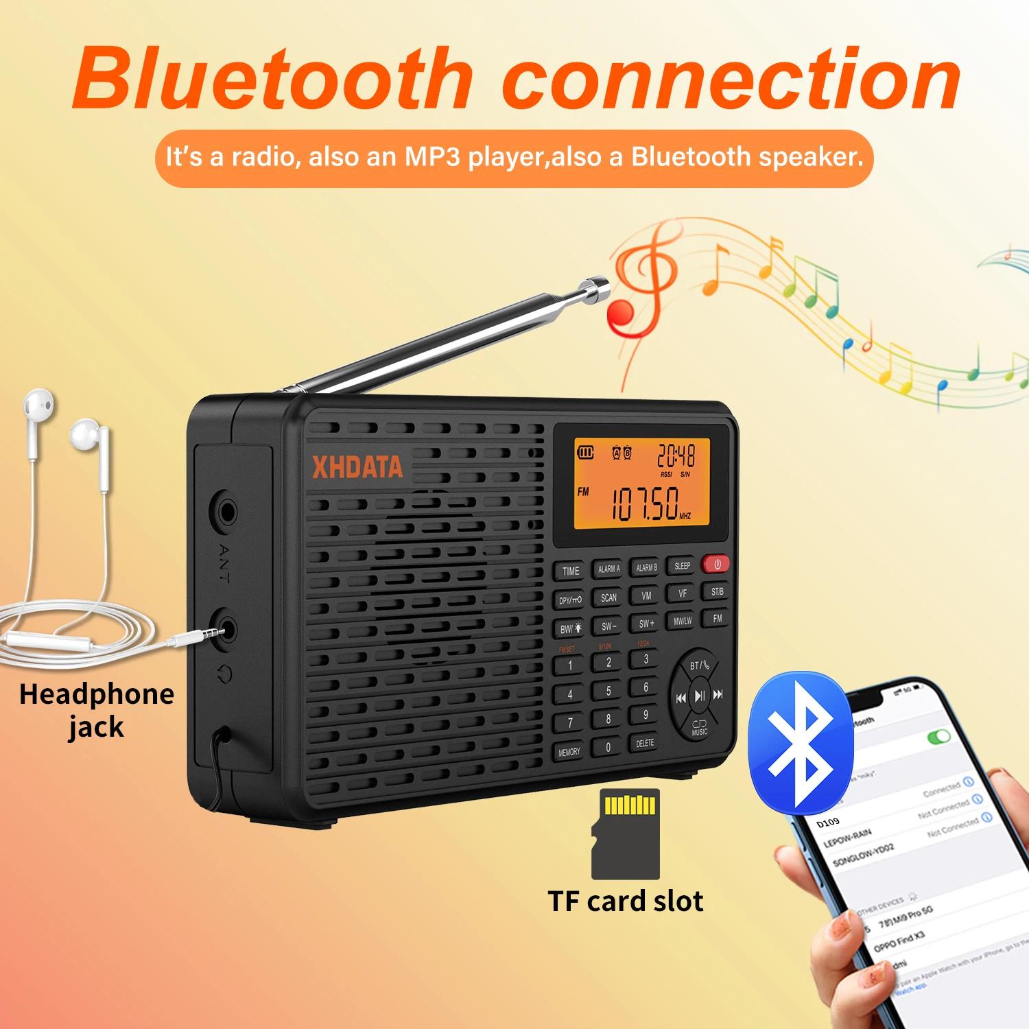 XHDATA D-109 Stéréo Numérique Portable Radio AM SW MW FM Radio Bluetooth Compatible Multifonctionnel