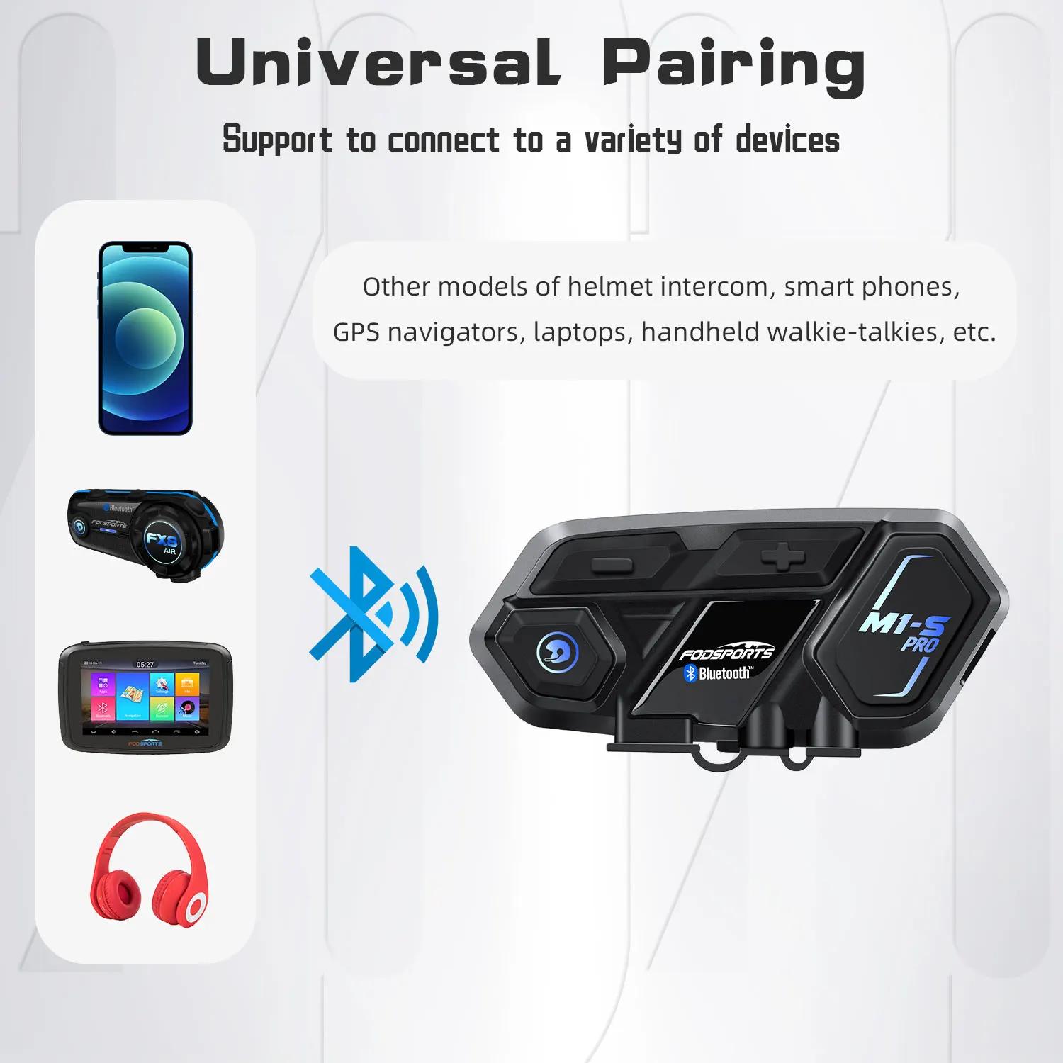 Fodsports M1S Pro 8 coureurs 2000m Moto Interphone casque casque Interphone Bluetooth Intercomunicad
