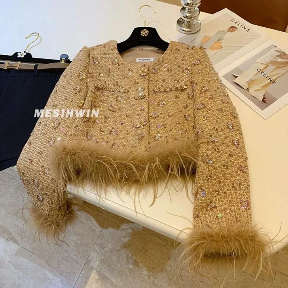 Doudoune épaisse à paillettes, petite veste parfumée, épissage de cheveux d'autruche, haut Noble de
