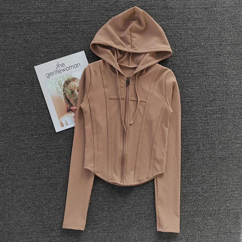 Manteau de fitness femme cardigan à capuche sportif pour yoga et running confortable