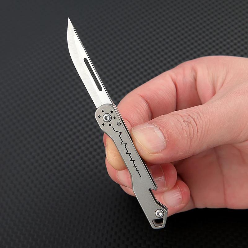 Mini couteau pliant en alliage de titane, ouvre-bouteille, porte-clés EDC pendentif cadeau couteau à