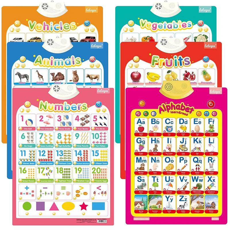 Affiche parlante anglaise, chiffres de l'alphabet, Fruits, animaux, tableau mural électronique inter