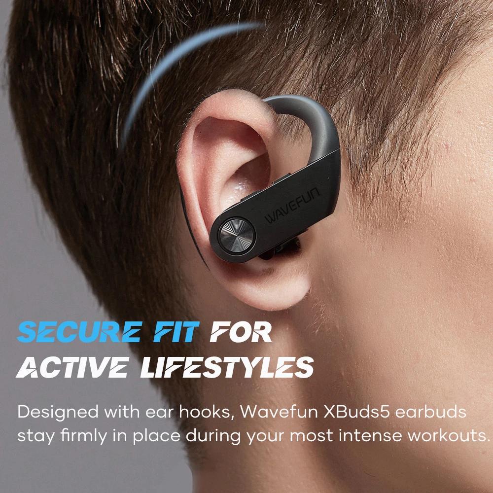 Wavefun-Écouteurs Bluetooth XBuds 5 avec crochet d'oreille et étui de charge, écouteurs étanches ave