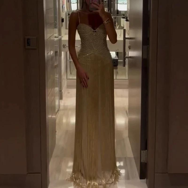 Robe portefeuille Sexy sans manches à franges creuses, dos nu, coupe cintrée, à paillettes brillante