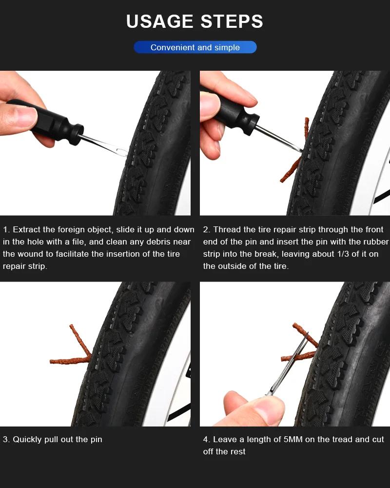 Kit de réparation de pneus de vélo sans chambre à air, avec bandes de caoutchouc, colle urgente Port