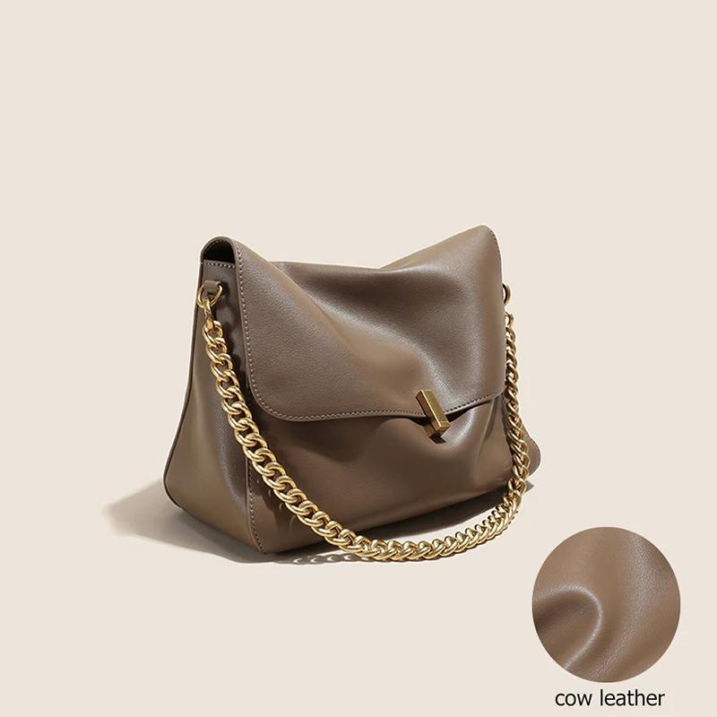 Sac à bandoulière en cuir De vache véritable pour femmes, sac à main tendance avec chaîne, grande ca
