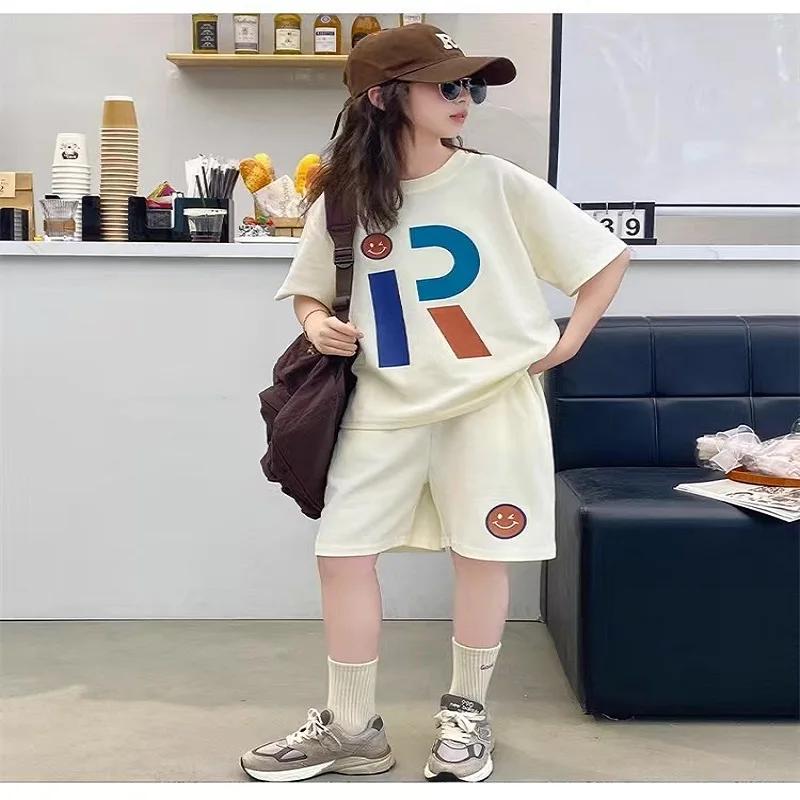 Ensemble de vêtements d'été pour adolescentes, t-shirt et short avec lettres imprimées, costume 2 pi
