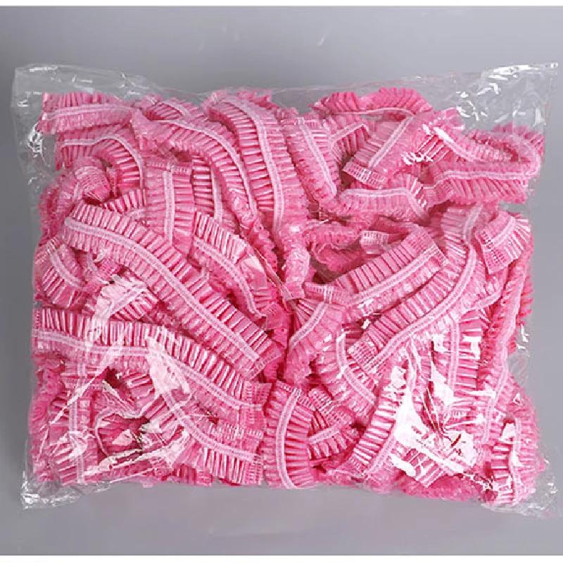 50/pièces/ensemble jetable en plastique douche bonnet de cheveux femmes imperméable rose Salon de Sp