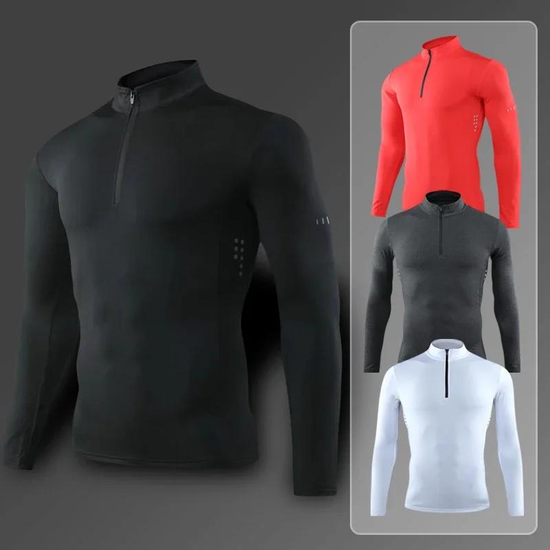 T-shirt de sport serré à manches longues pour hommes, vêtements de course à pied, sweat-shirt de com