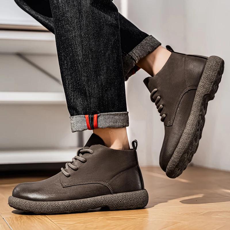 Chaussures Designer Bottines en cuir marron pour hommes avec design à lacets de style rétro et semel