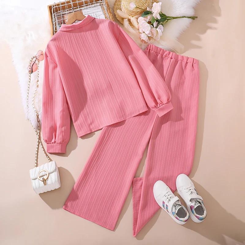 Ensembles pour filles de 4 à 16 ans, chemise, manteau à manches longues + pantalon Long ample et déc