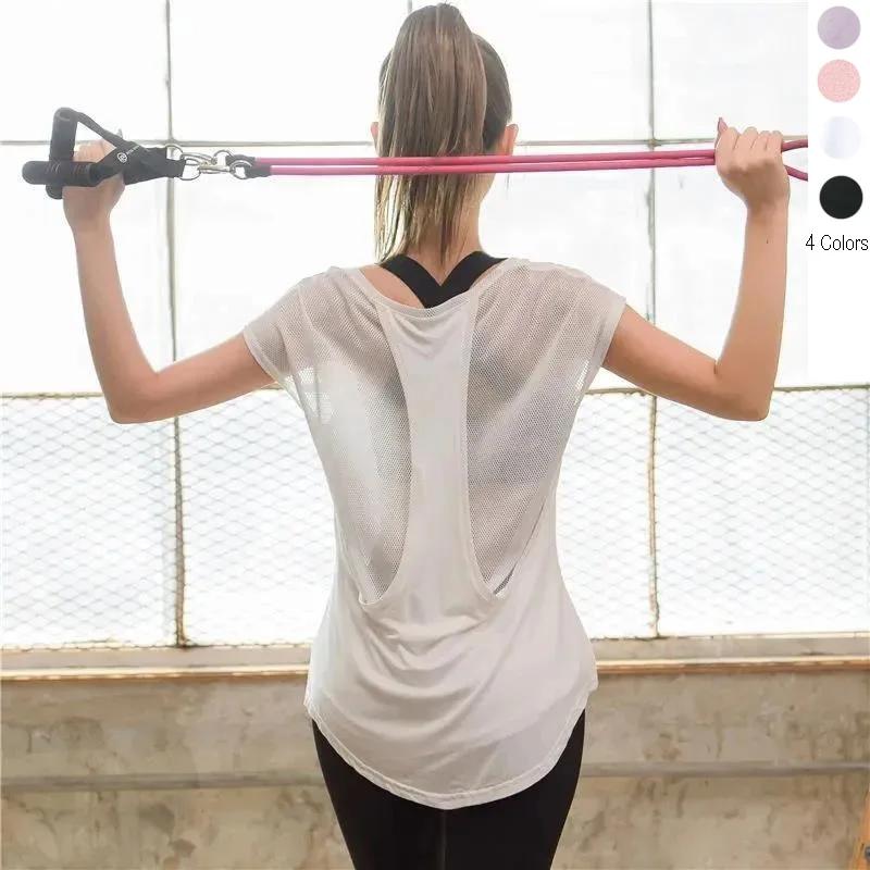 T-shirt de sport à manches courtes pour femme, fitness, entraînement en Y, exercice, gym, musculatio