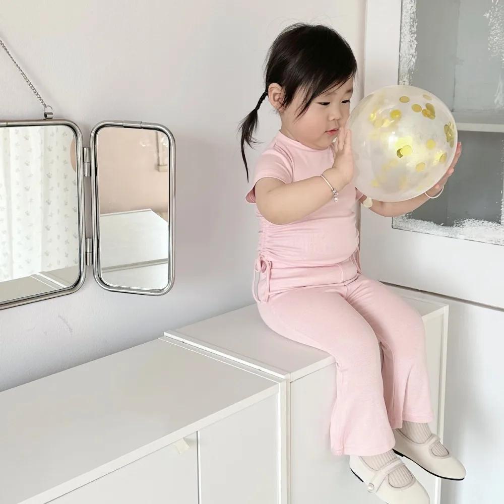 Bear Leader – ensemble d'été pour bébé fille, Version coréenne, couleur unie, col rond, haut avec co