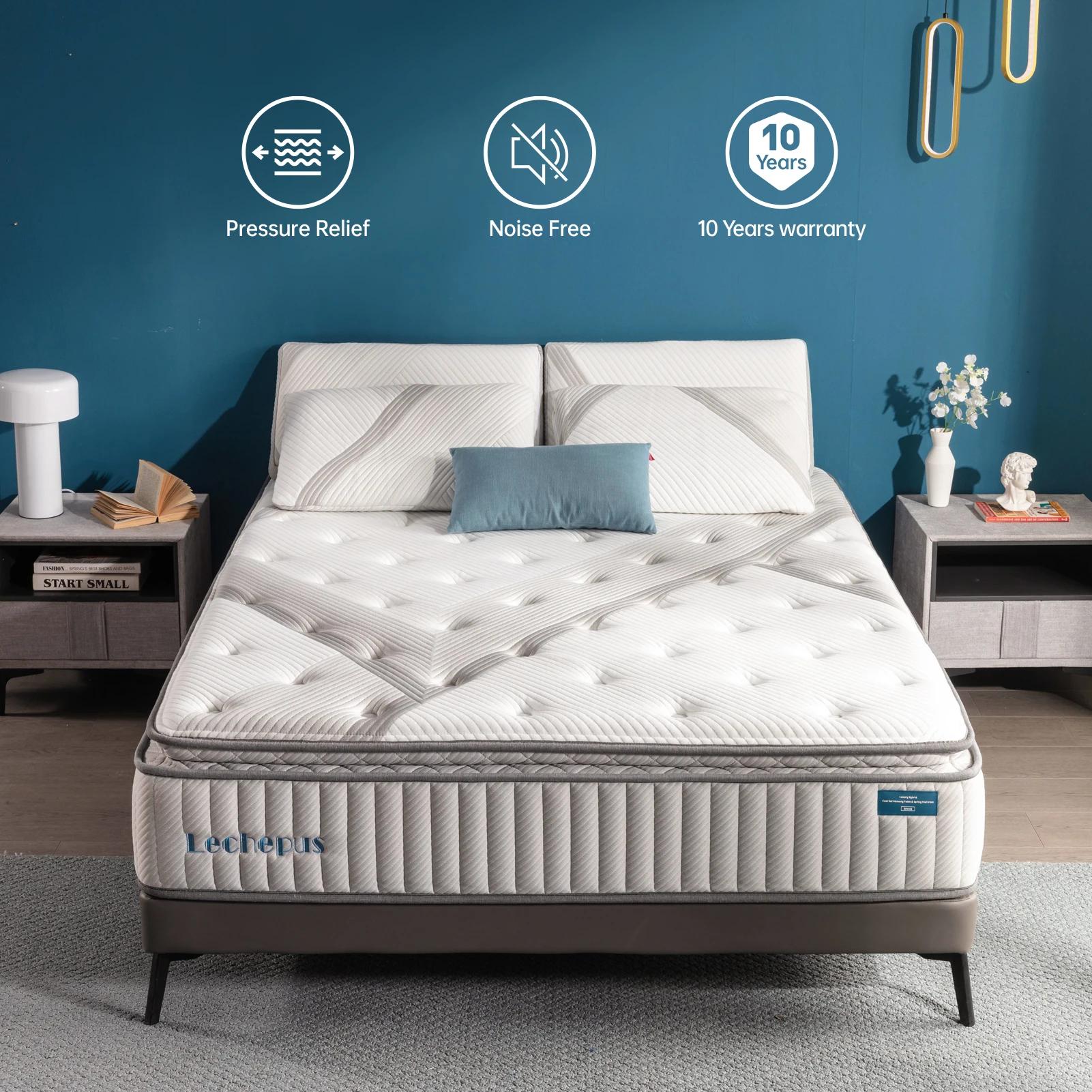 Matelas hybride en mousse à mémoire de forme avec poche, matelas Queen Size, Lechepus, moyen optimis