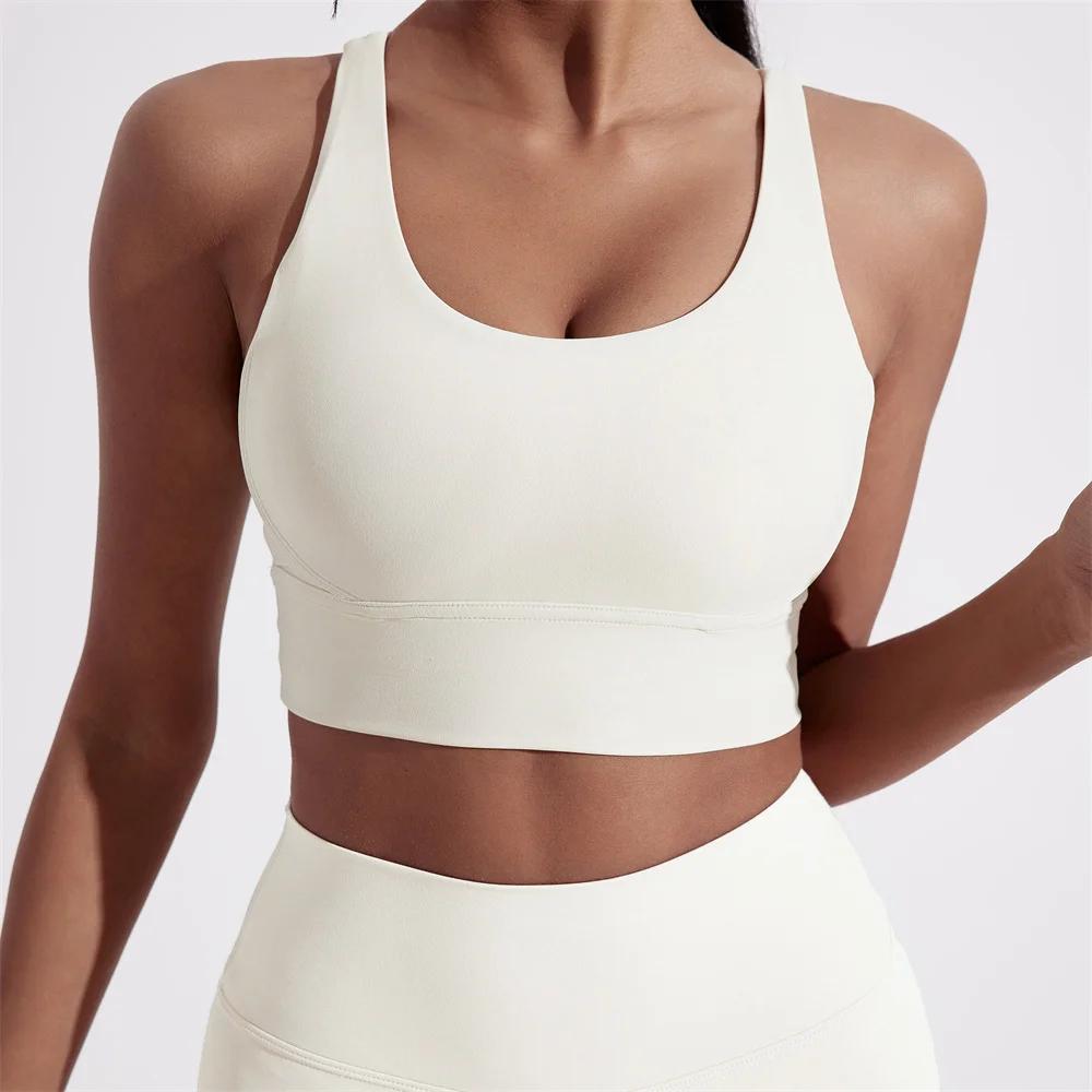Couleur unie femmes dos croisé sous-vêtements de Fitness doux Fitness Sport soutien-gorge haut gymna