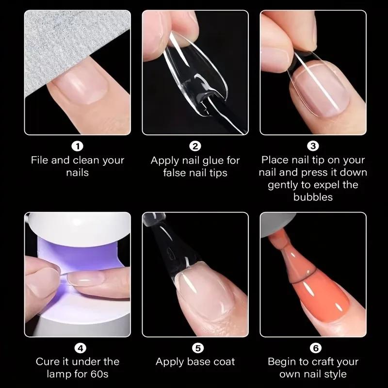 Ensemble d'autocollants pour ongles transparents de 120 pièces, comprenant 12 tailles telles que des