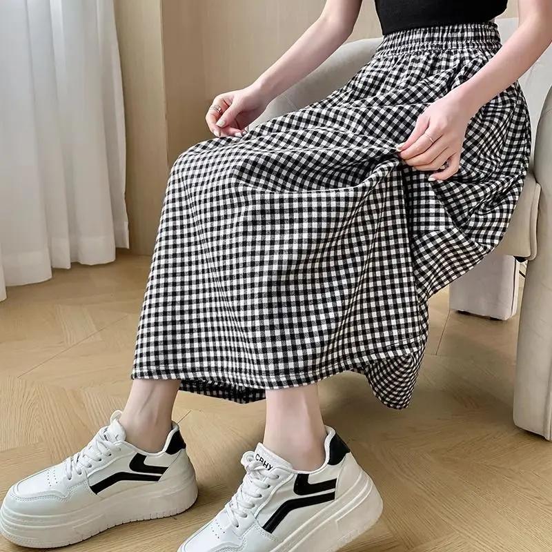 Jupe trapèze à carreaux noir et blanc pour femmes, légère, taille haute, longue, pour Petite, aminci