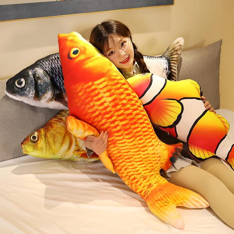 Jouets en peluche de poisson doré de Simulation 3D 30-120cm, 1 pièce, Animal doux en peluche, carpe,