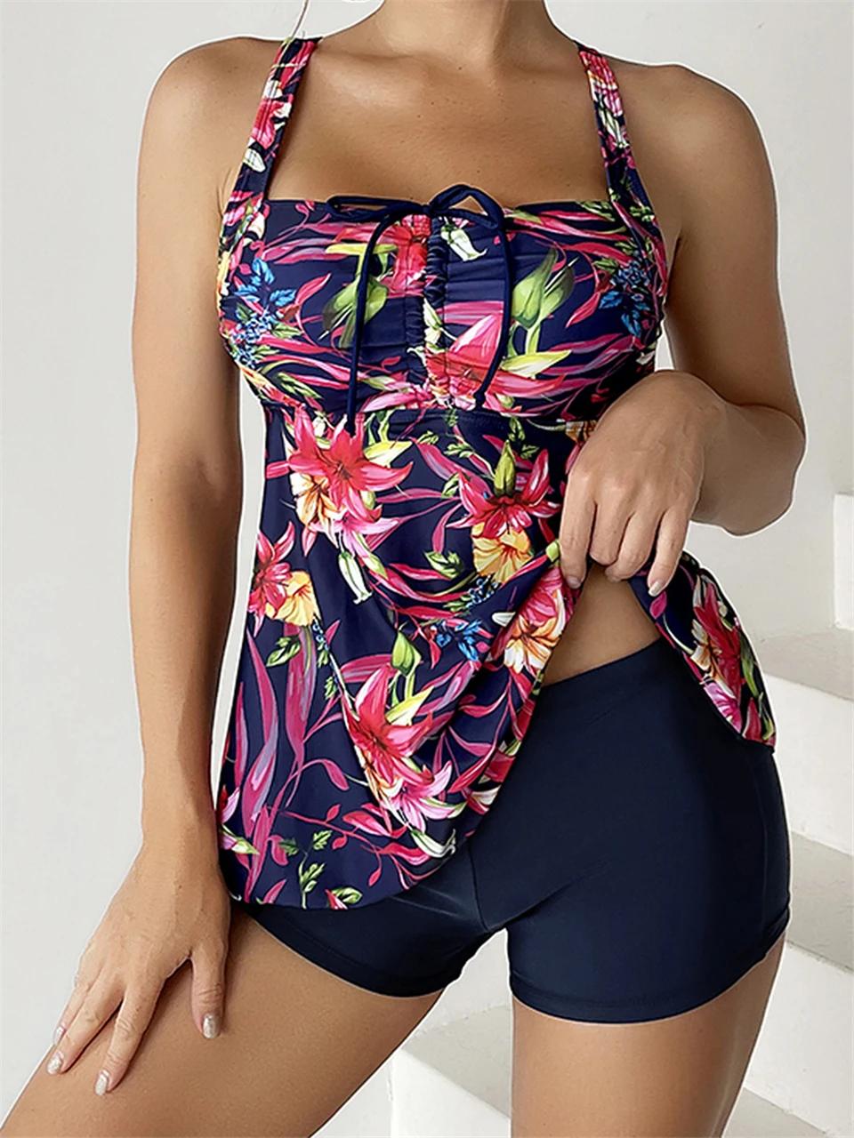 Ensemble tankini imprimé femme 2024 - Maillot de bain 2 pièces taille haute pour plage et piscine