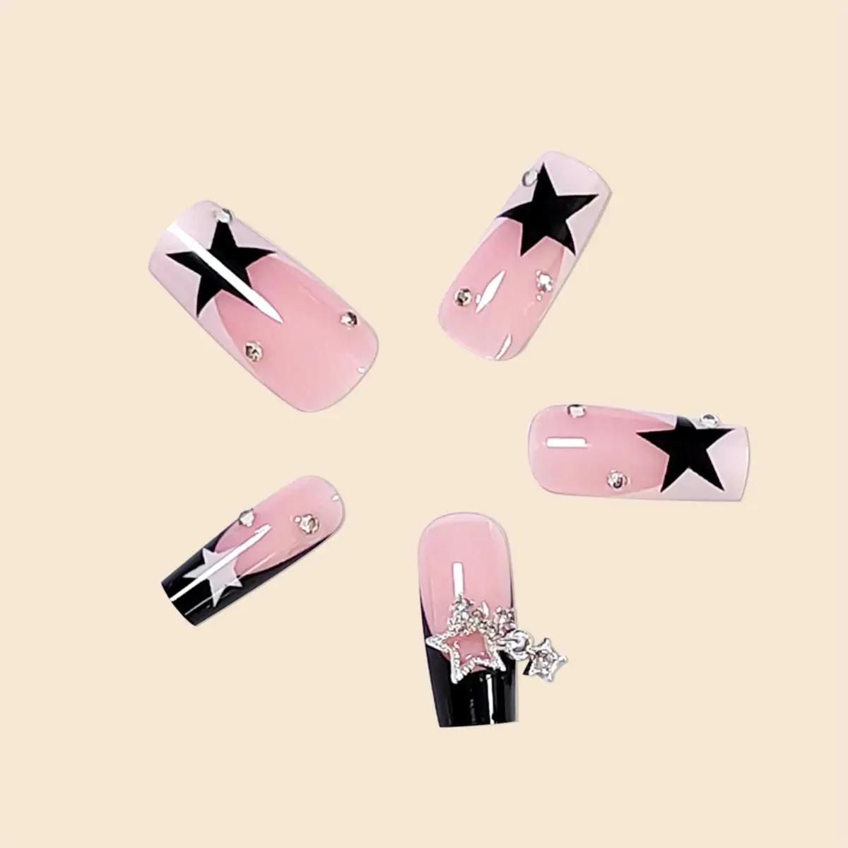 Femmes filles 24 pièces Long carré noir français diamant étincelant étoile pendentif couverture comp