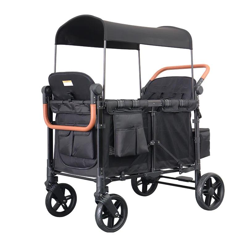 Poussette double pour bébés 2-en-1, position assise et inclinable, légère, pliable, chariot de campi