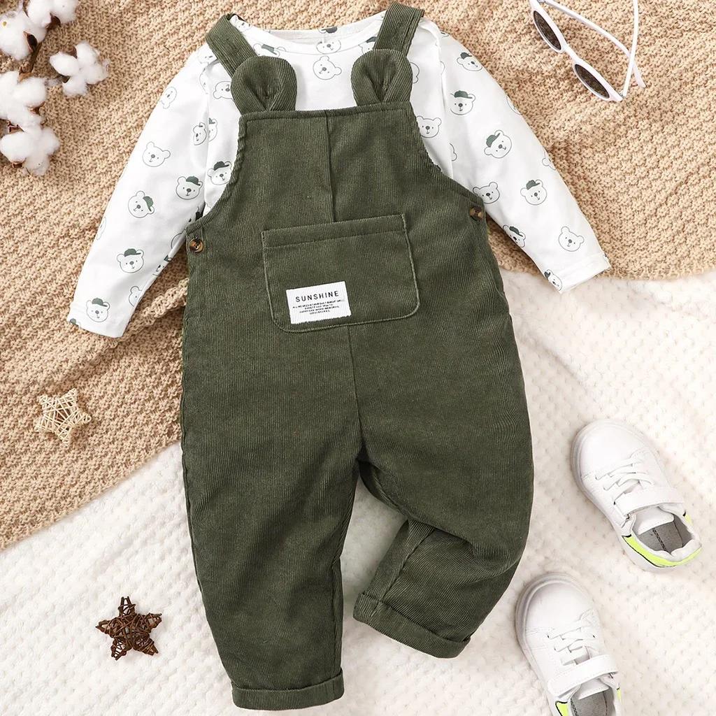Ensemble de vêtements 2 pièces pour bébé garçon de 3 à 24 mois, body imprimé ours avec salopette ver