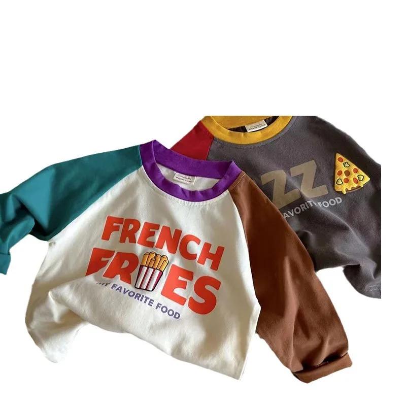 UNITIM enfants contraste T-shirt conception dessin animé à manches longues bébé garçons hauts printe
