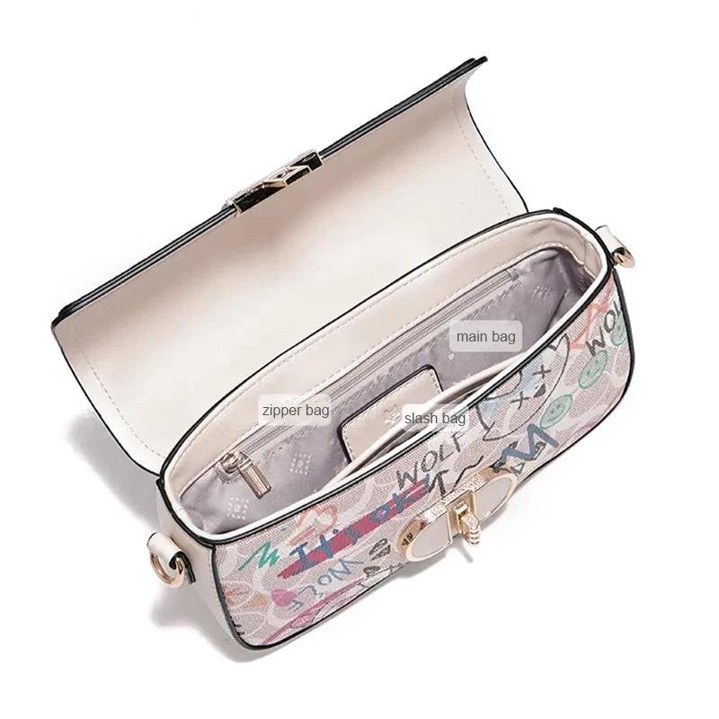 Sac à bandoulière chic en cuir PU FOXER, sac à main graffiti pour femme, sac à bandoulière tendance
