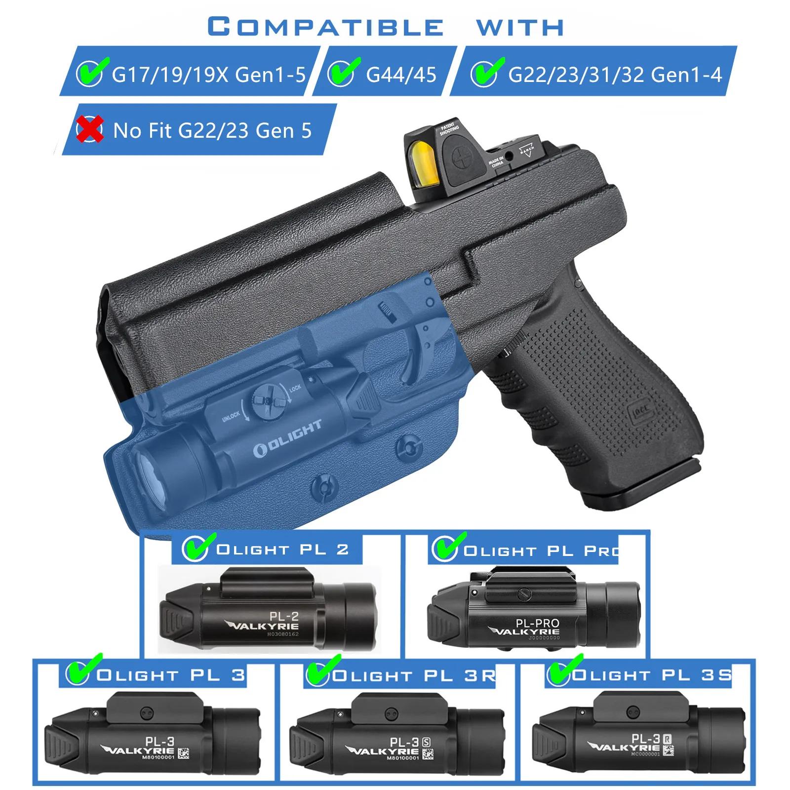 SuffB Kydex Holster pour Glock 17 19 19X 22 23 31 32 45 avec PL-2 Olight/PL-Pro/PL-3R PL-3/3S Valkyr