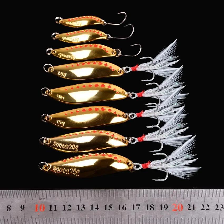 1 pièces métal Spinner cuillère leurres de pêche 2.5g-30g or argent appât artificiel avec plume trip