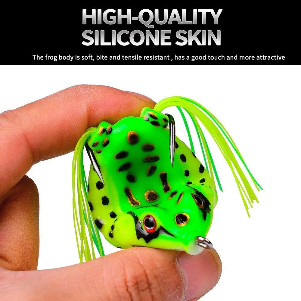 Leurres de pêche en forme de grenouille avec hameçons, appât en plastique avec tube souple et yeux 3