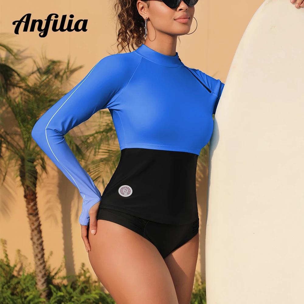 Rashguard Femme Ras du Cou Manches Longues Trou Pouce Surf Séchage Rapide Protection UV 50+