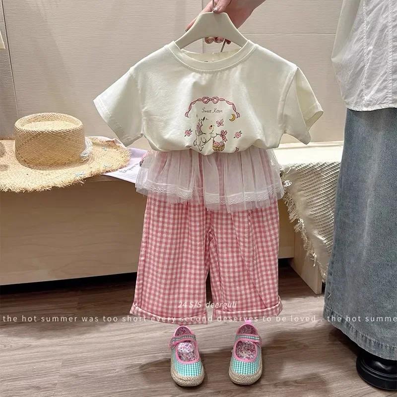 Ensembles de vêtements pour enfants, chemisier camée d'animaux victoriens + pantalon à carreaux en d