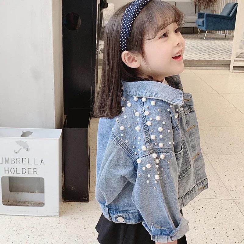 Nouveau printemps automne perle embellissement adolescentes Denim manteau enfants mode coupe-vent en