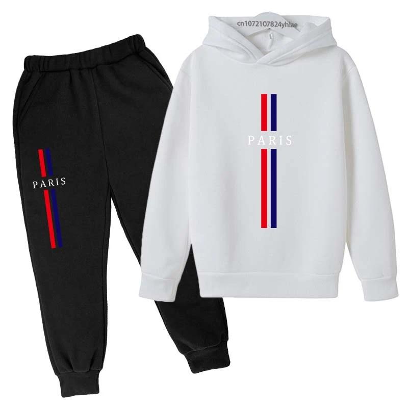 Enfants automne printemps décontracté Paris imprimer 2 pièces sweat à capuche + pantalon survêtement