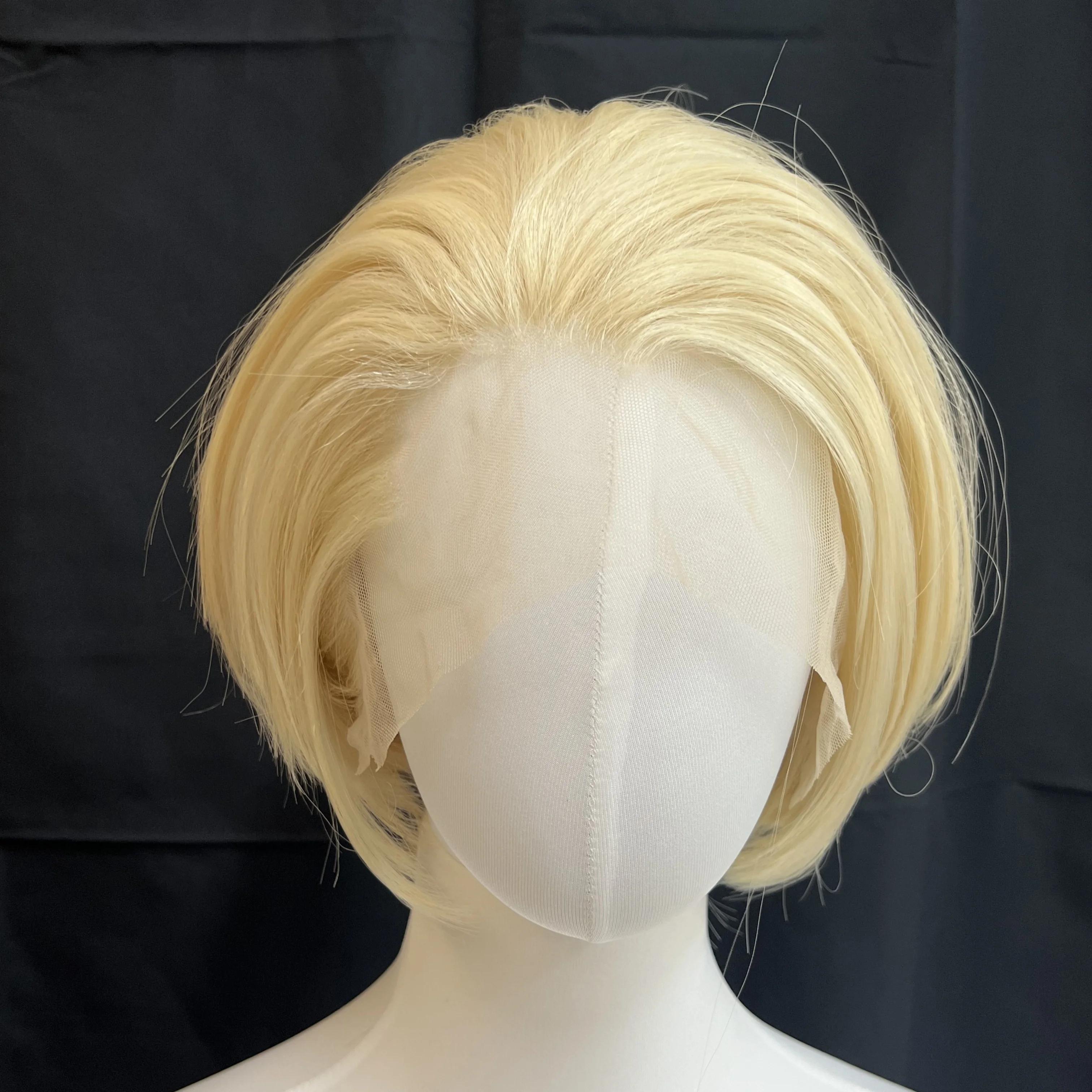 Ashely – perruque Lace Front Wig synthétique Blonde courte, 13x4, naissance des cheveux naturelle, F