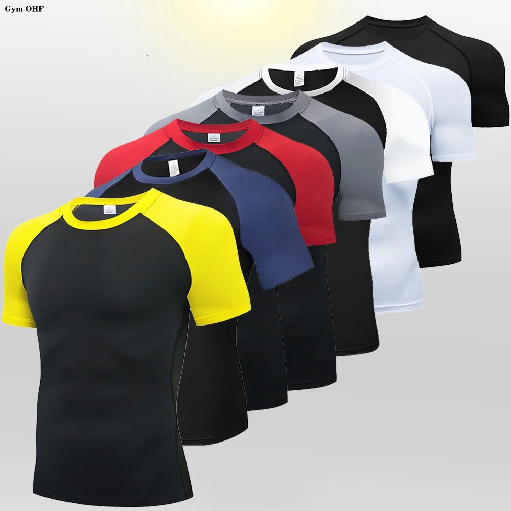 T-shirt compression homme course Fitness séchage rapide serré entraînement Gym Jersey