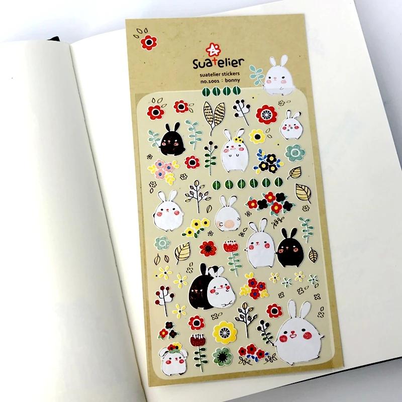 Suatelier Bonny autocollants pour Scrapbooking mignon lapin poubelle Journal autocollant Journal Alb