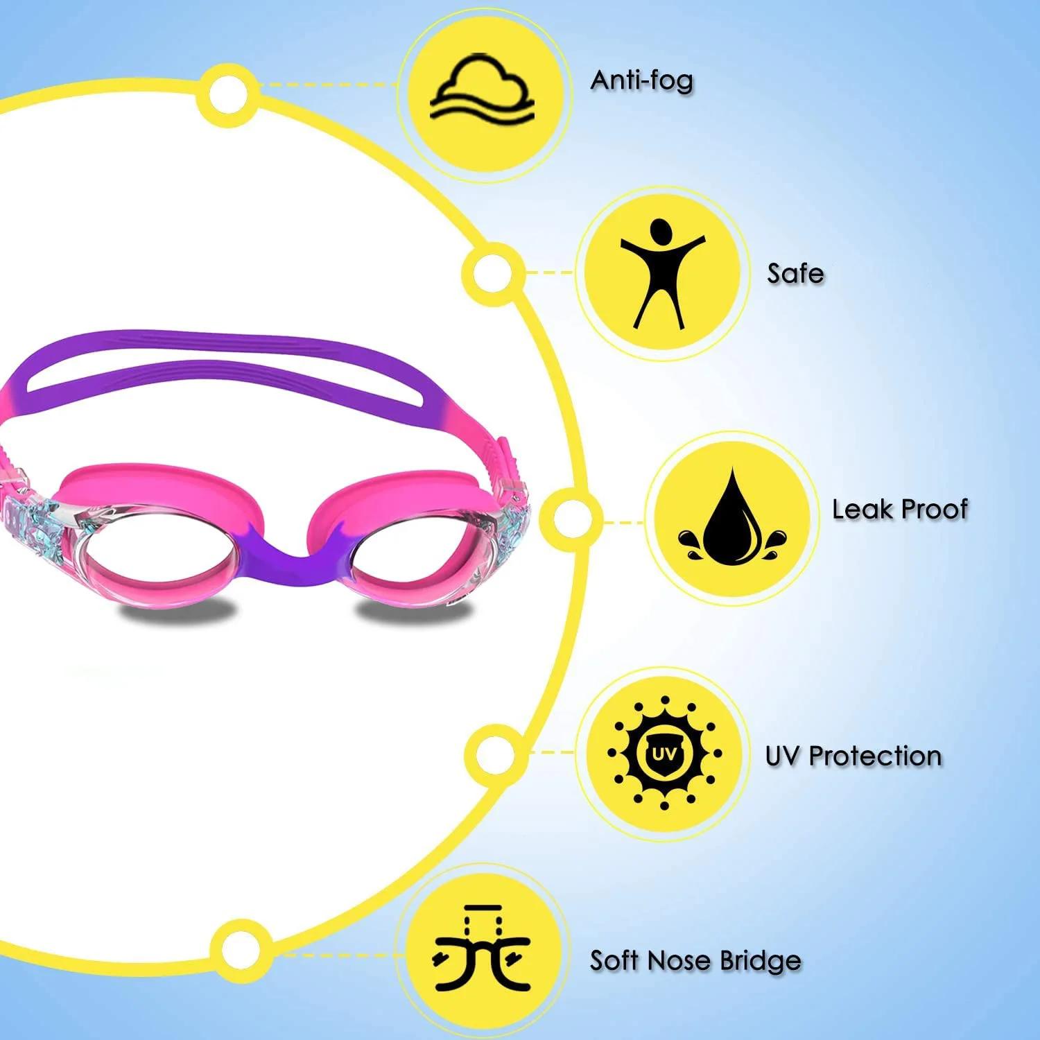 Lunettes de natation pour enfants de 3 à 14 ans, Anti-buée, Protection UV 100%, Vision claire, pas d