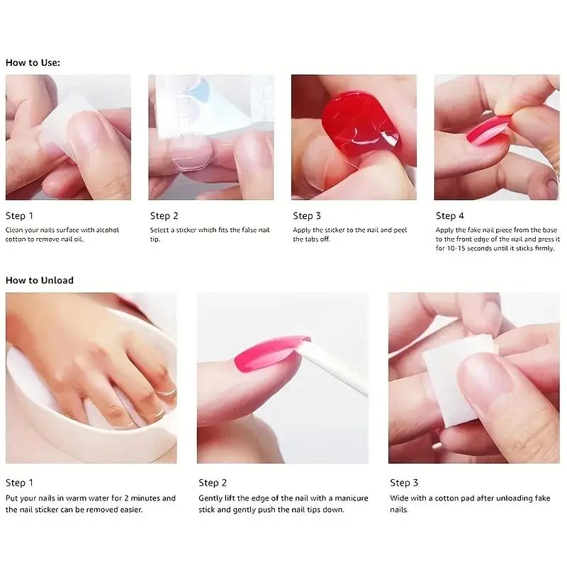 Un ensemble complet de 24 faux ongles moyens en forme de cercueil avec un design dégradé pêche, comp