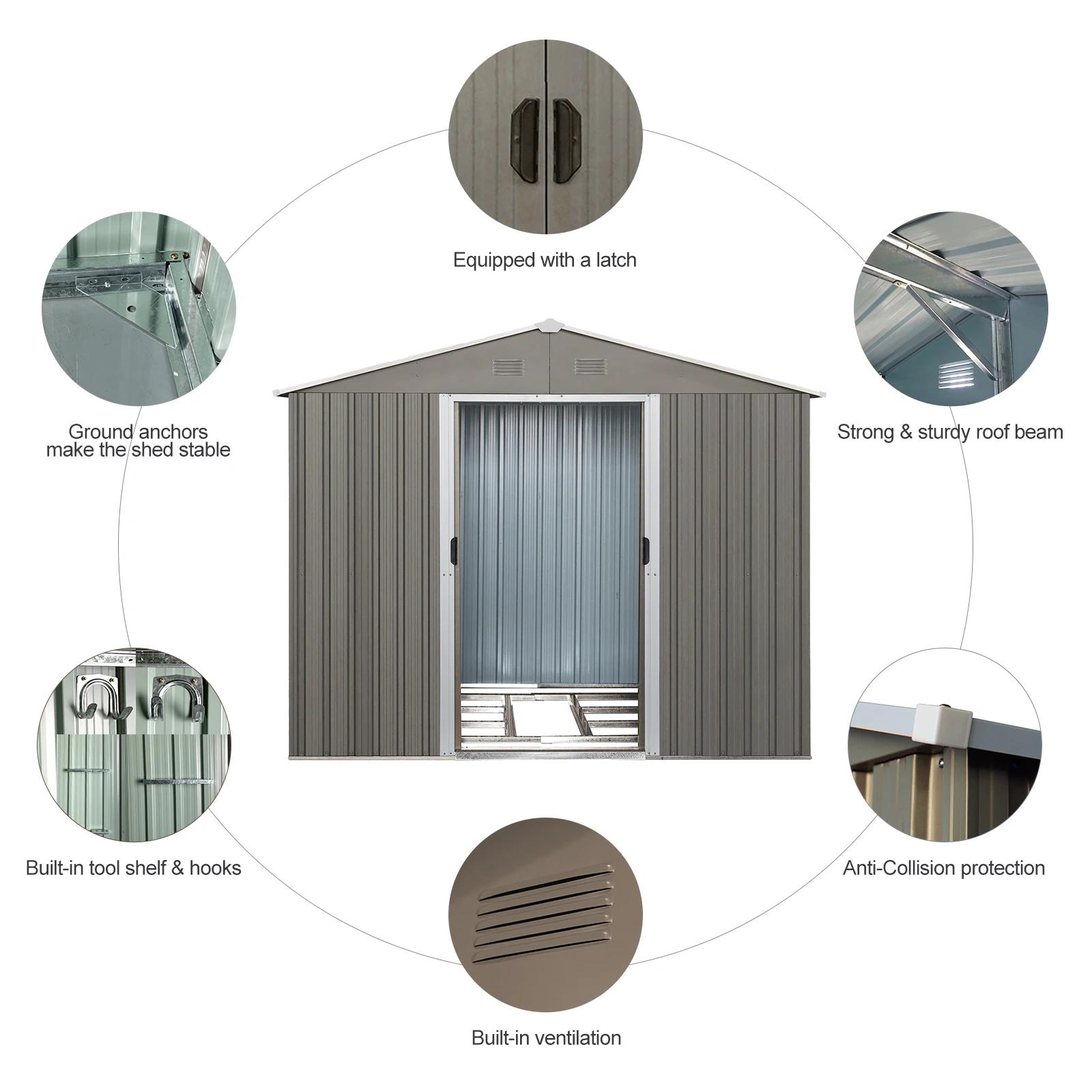 Abri de rangement extérieur en métal avec cadre de sol, porte verrouillable, jardin d'arrière-cour,