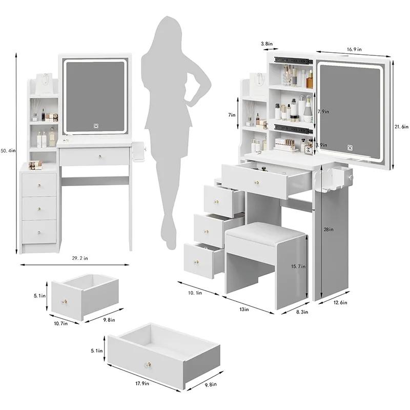 Support de sèche-cheveux tactile extra large, 2 AC + 2 USB Power Station, Table de chevet, Tabouret