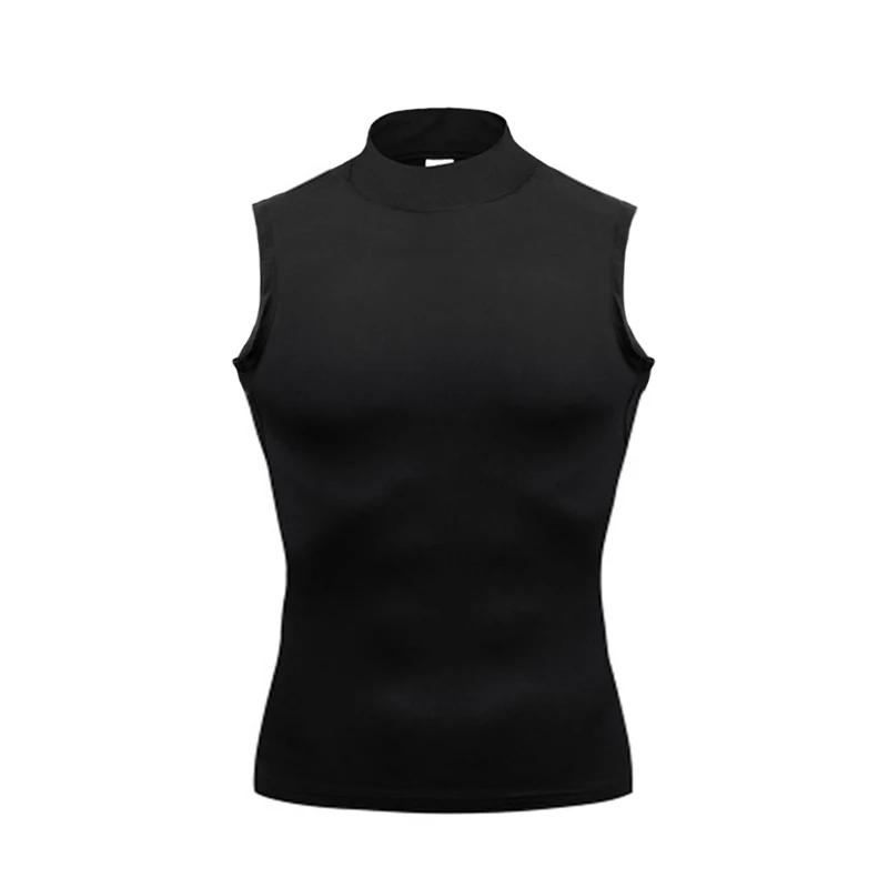 T-shirts sans manches pour hommes, col roulé, chemise de Compression élastique à séchage rapide, déb