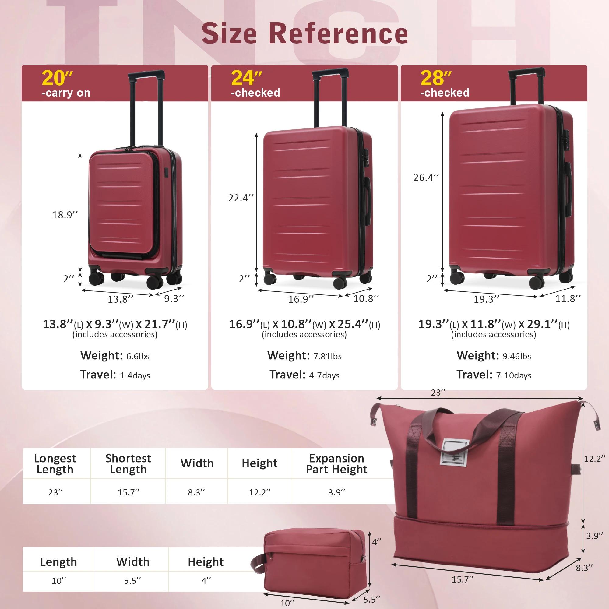 Ensemble de bagages 5 pièces avec ouverture frontale, valises rigides extensibles avec double roulet