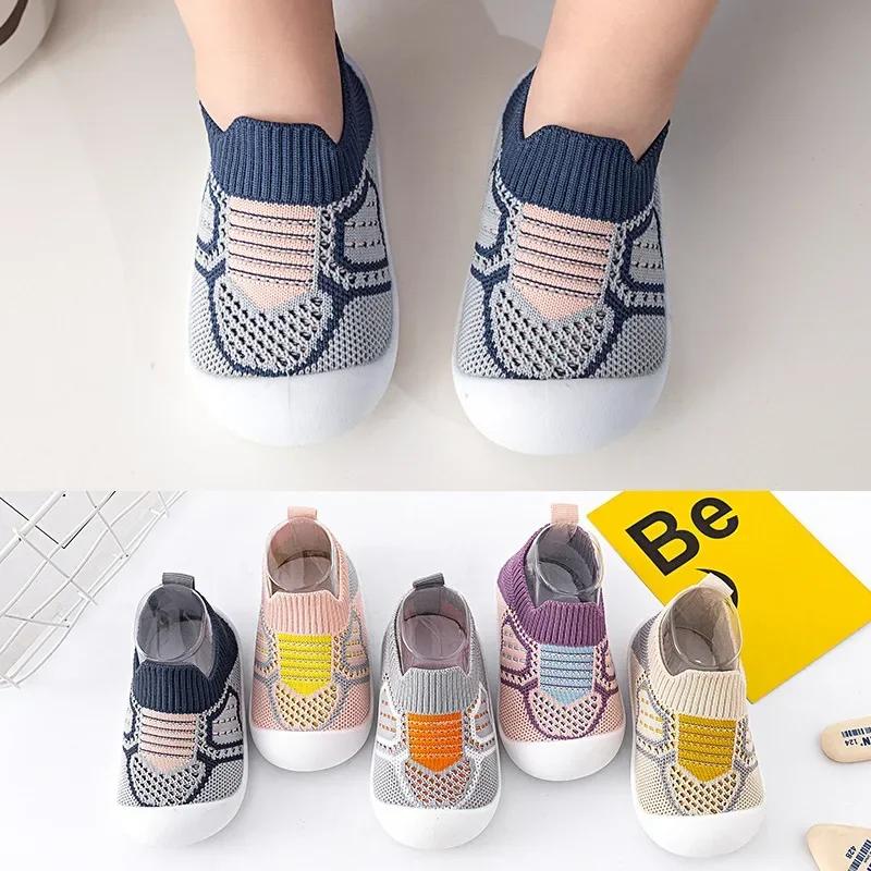 Chaussures antidérapantes et respirantes pour bébé, chaussettes de sol avec semelle en caoutchouc po